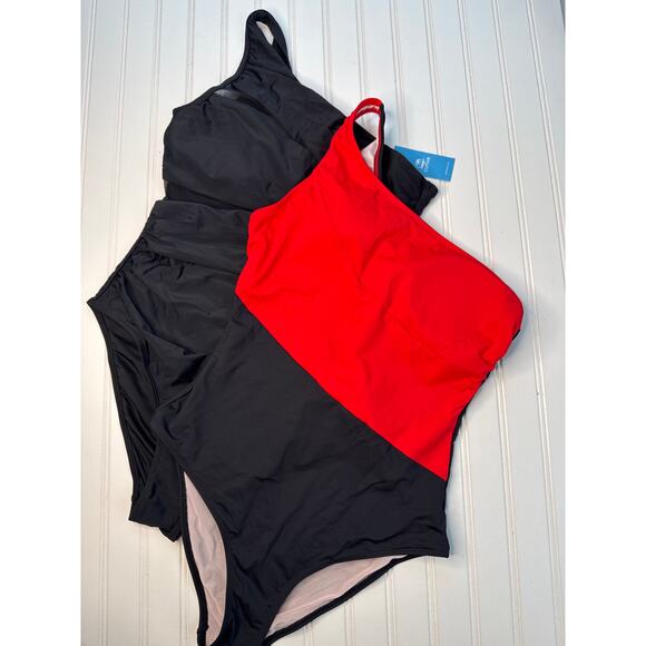 NWT Cupshe One-Shoulder Tummy Control One-Piece Swimsuit Beach Surf BUNDLE Sz L - Picture 2 of 7